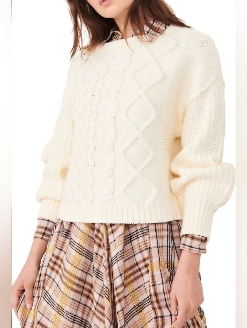 Free People XL Cream Cable Sweater